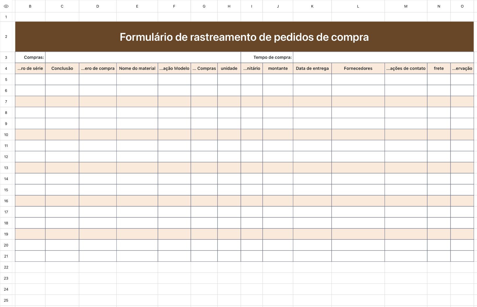 Formulário de rastreamento de pedidos de compra